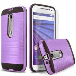 Motorola Moto G 3rd Gen (2015) Case, 2-Piece Style Hybrid Shockproof Hard Case Cover with [Premium Screen Protector] Hybird Shockproof And Circlemalls Stylus Pen (Purple)